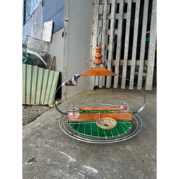 Lồng Trần cu gáy, vẹt,.. Lồng inox tròn kèm cóng ăn uống, rế và xích chân -Phụ kiện lồng chim đẹp 4
