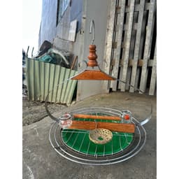 Lồng Trần cu gáy, vẹt,.. Lồng inox tròn kèm cóng ăn uống, rế và xích chân -Phụ kiện lồng chim đẹp 6