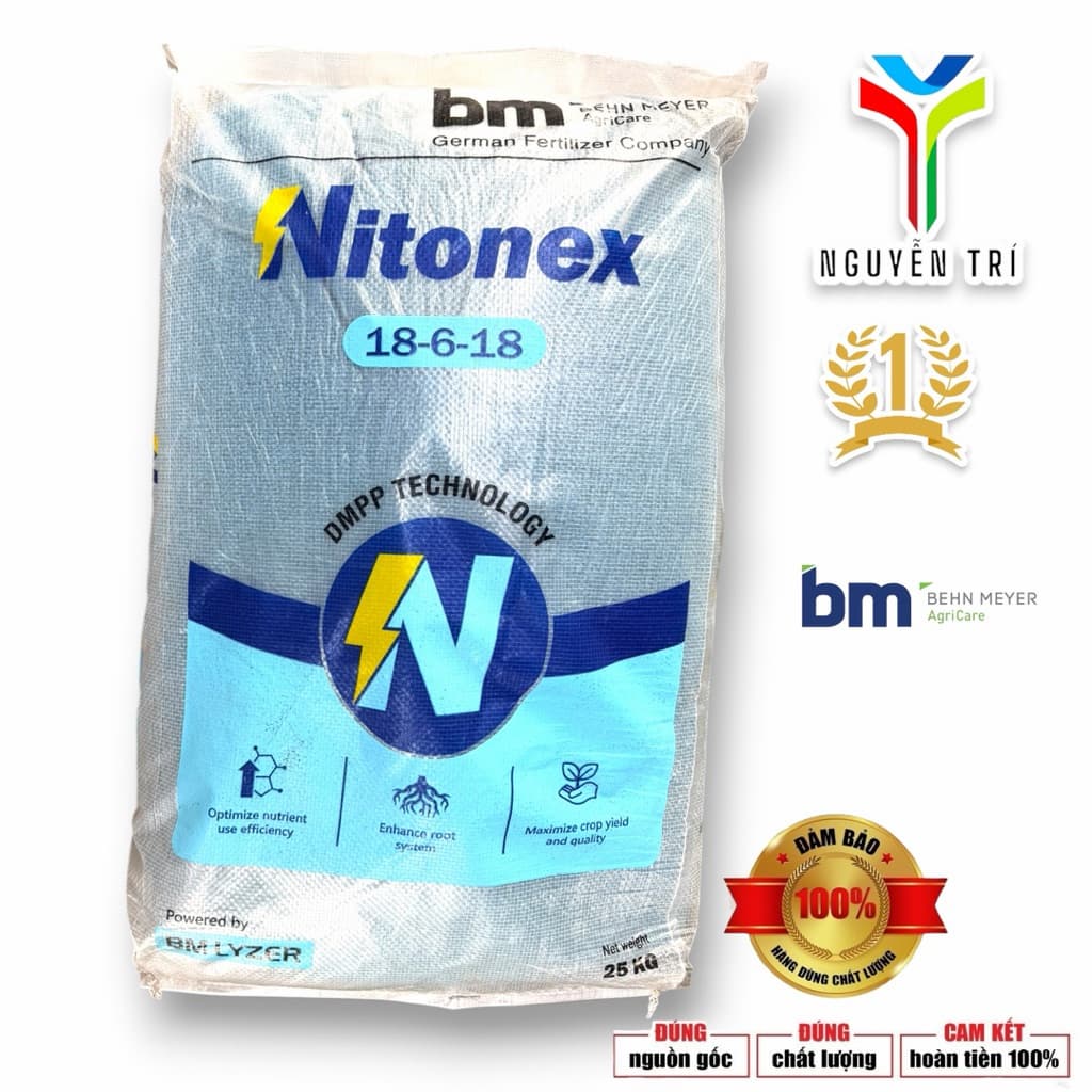 Phân Bón NPK Nitonex 18-6-18 (25kg) - Chính Hãng Behn Meyer, Bung Rễ, Xanh Lá, Lớn Trái