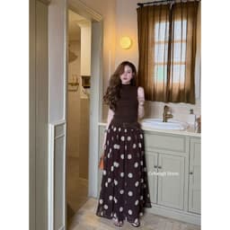 Set Áo Sát Nách + Chân Váy Chấm Bi Phong Cách Tiểu Thư Hàn Quốc Thanh Lịch Hot Trend Cho Nữ 5