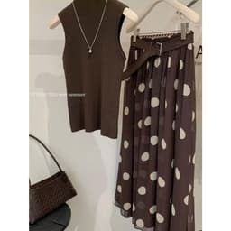 Set Áo Sát Nách + Chân Váy Chấm Bi Phong Cách Tiểu Thư Hàn Quốc Thanh Lịch Hot Trend Cho Nữ 7