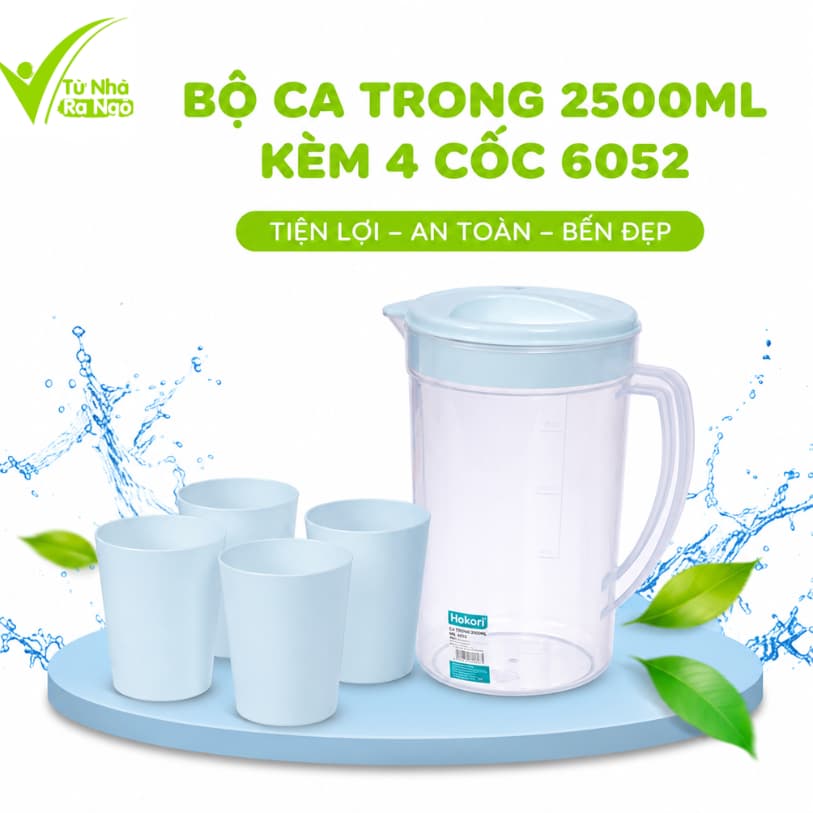 Bộ Ca Nhựa Dung Tích Lớn 2500ml Kèm 4 Cốc Tiện Dụng Cho Mọi Không Gian GD369