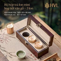 Bộ hộp trà lon mini hoạ tiết vân gỗ óc chó đựng cao cấp, sang trọng làm quà tặng - HVL 4