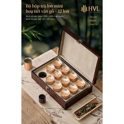Bộ hộp trà lon mini hoạ tiết vân gỗ óc chó đựng cao cấp, sang trọng làm quà tặng - HVL 2
