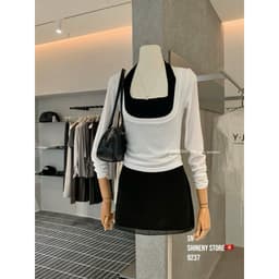 (Dmina Yjia)  Set 3 món áo cổ yếm cùng áo giấy cổ vuông kèm chân váy A dáng ngắn tôn dáng 1
