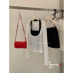 (Dmina Yjia)  Set 3 món áo cổ yếm cùng áo giấy cổ vuông kèm chân váy A dáng ngắn tôn dáng 9