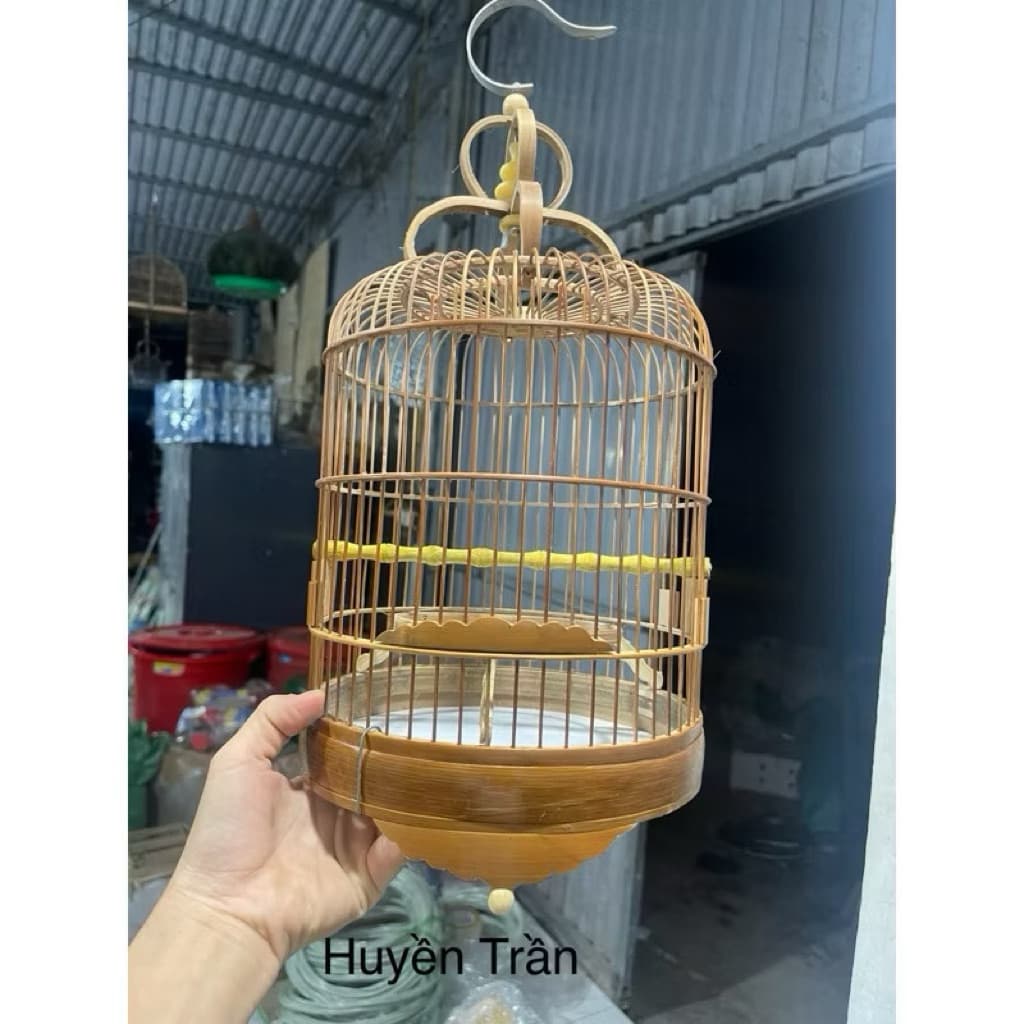 Lồng chim Vành Khuyên, Lồng khuyên lùn nan khít chất liệu trúc già xử lí có phụ kiện đi kèm