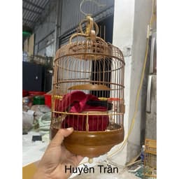 Lồng chim Vành Khuyên, Lồng khuyên lùn nan khít chất liệu trúc già xử lí có phụ kiện đi kèm 4