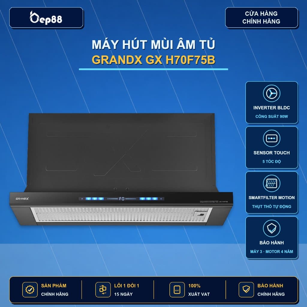 Hút mùi âm tủ GrandX H70F75B hút khỏe và siêu êm