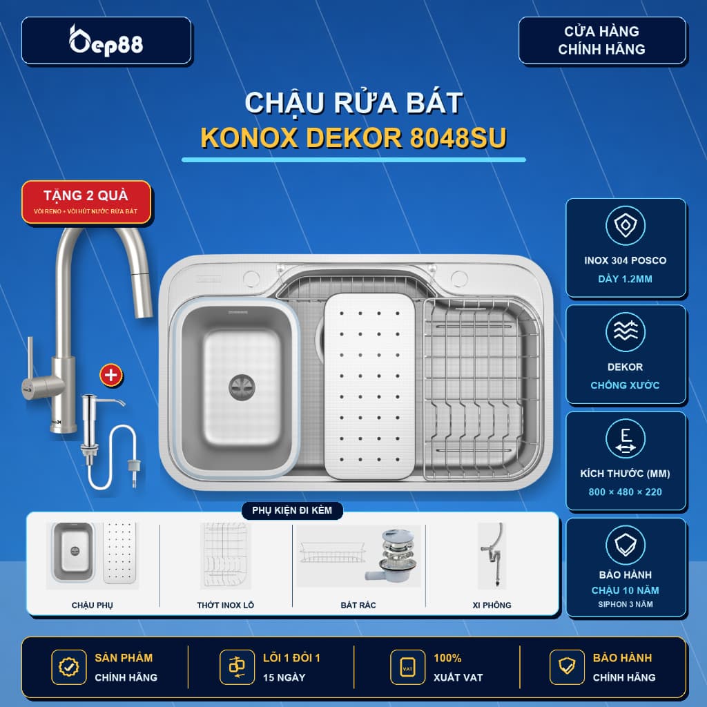 Chậu rửa bát Konox Dekor 8048SU chống xước