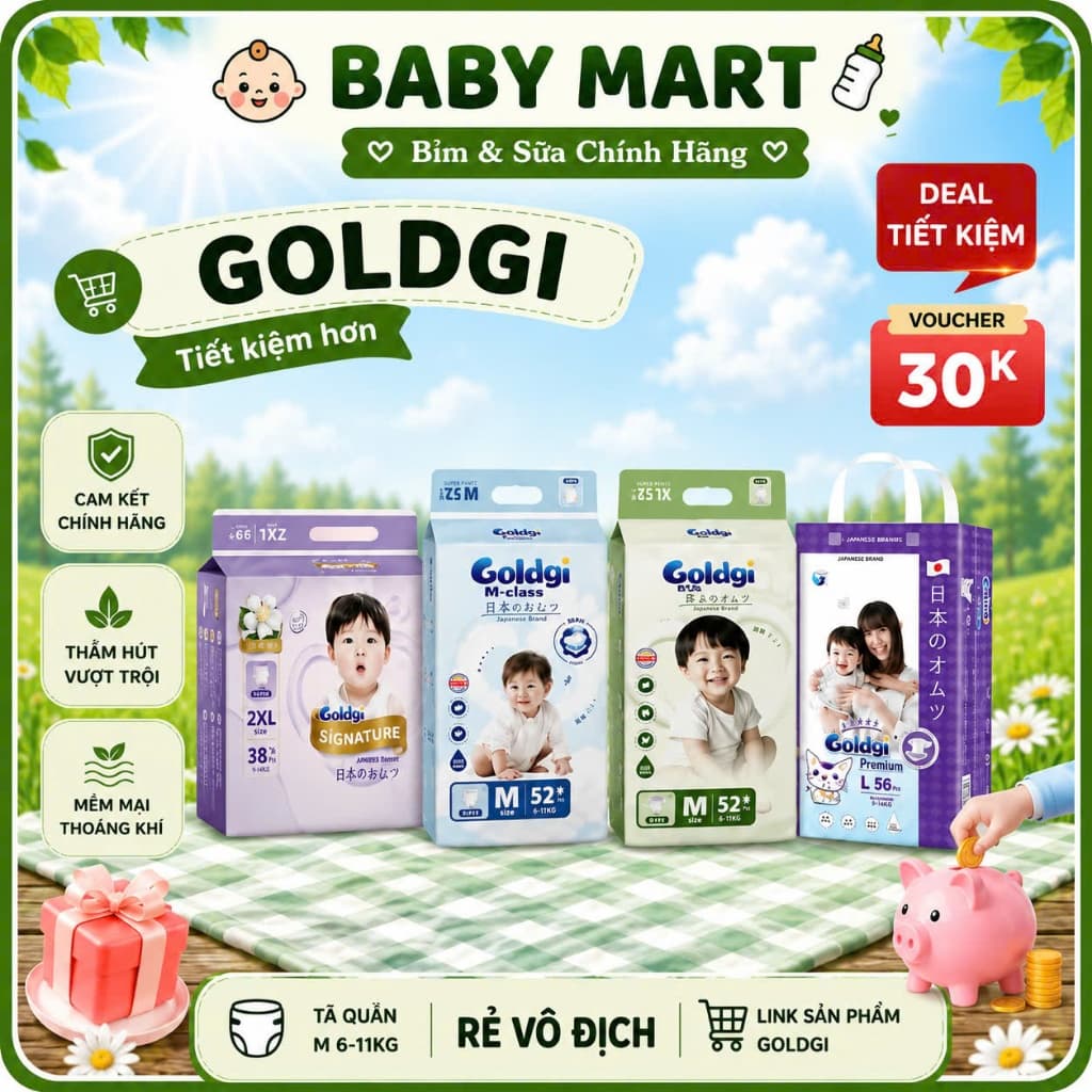 [SIÊU RẺ] COMBO 2 BICH Tã Bỉm Goldgi Signature, Goldgi Premium, Goldgi M-Class Chính Hãng lựa chọn của mẹ.