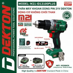 Máy khoan pin DEKTON M21-ID13100PLUS, 100N.M, Không chổi than, Anti kickback, Tạo xung, Autolock 1