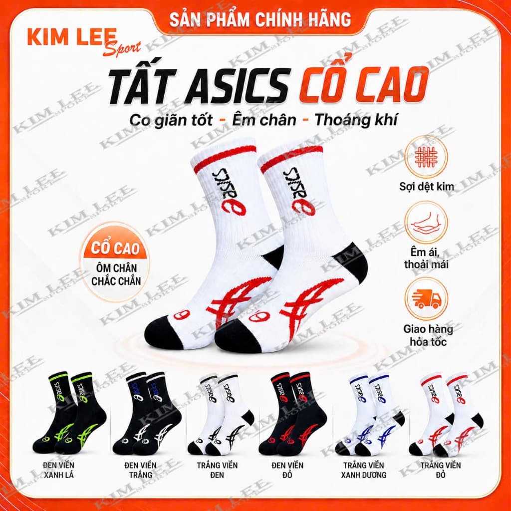 Tất thể thao ASICS cổ dài cao cấp - Thấm hút mồ hôi, dày êm chân