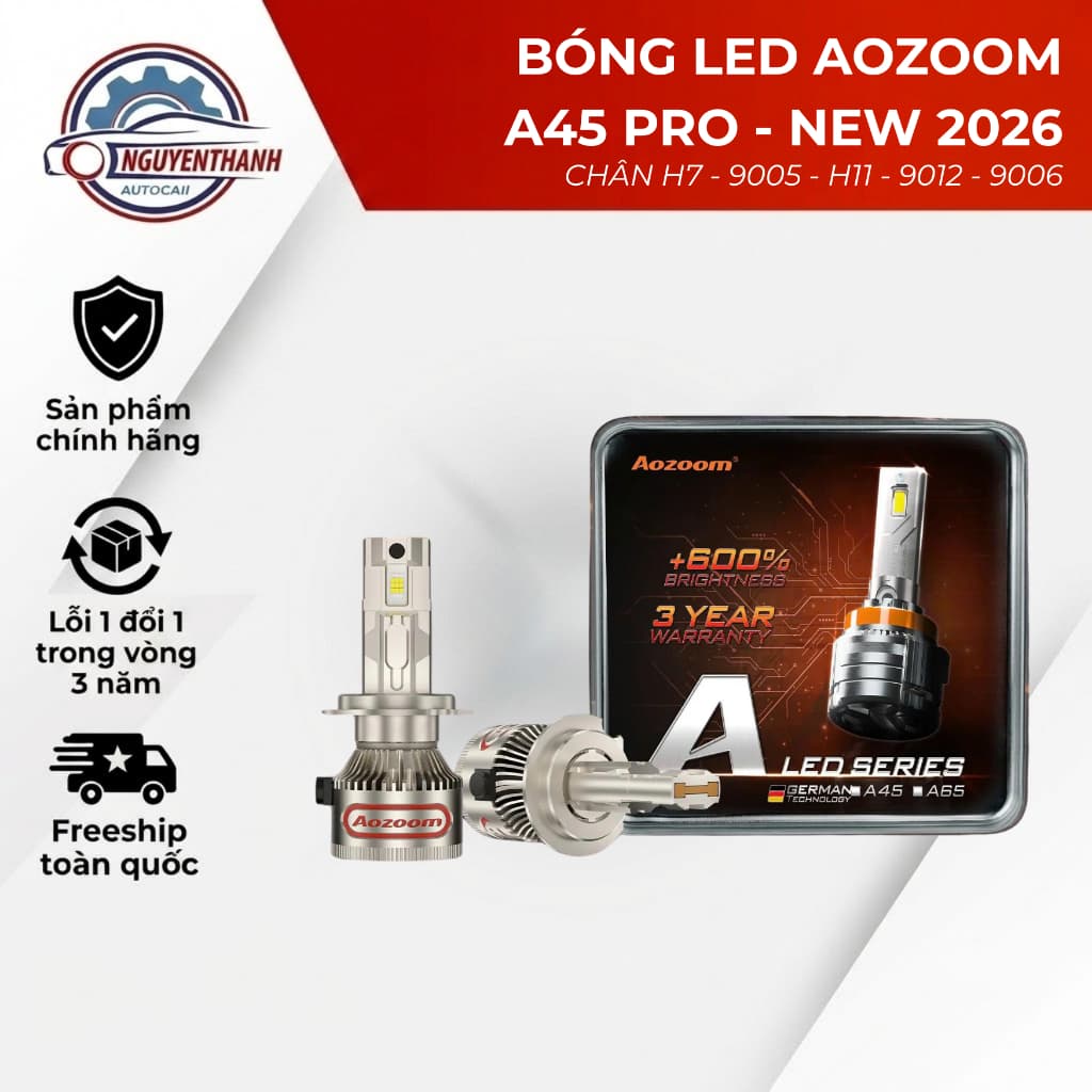 Bóng LED Aozoom A45 Pro 45W siêu sáng, phù hợp chân H4 H7 H11 9005 9006 9012 (giá 1 đôi)