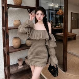 Váy Trễ Vai Tay Dài Bèo Tầng Chun Nhún Ôm Dáng Hottrend Anan.clothing4 4