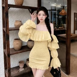 Váy Trễ Vai Tay Dài Bèo Tầng Chun Nhún Ôm Dáng Hottrend Anan.clothing4 6