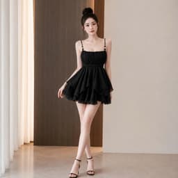 (Tặng Quần) Set Áo Hai Dây Tầng Xoè Tơ Đũi Màu Nâu Tây/Kem Tiểu Thư 4