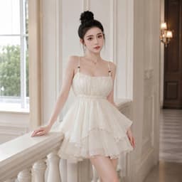 (Tặng Quần) Set Áo Hai Dây Tầng Xoè Tơ Đũi Màu Nâu Tây/Kem Tiểu Thư 7