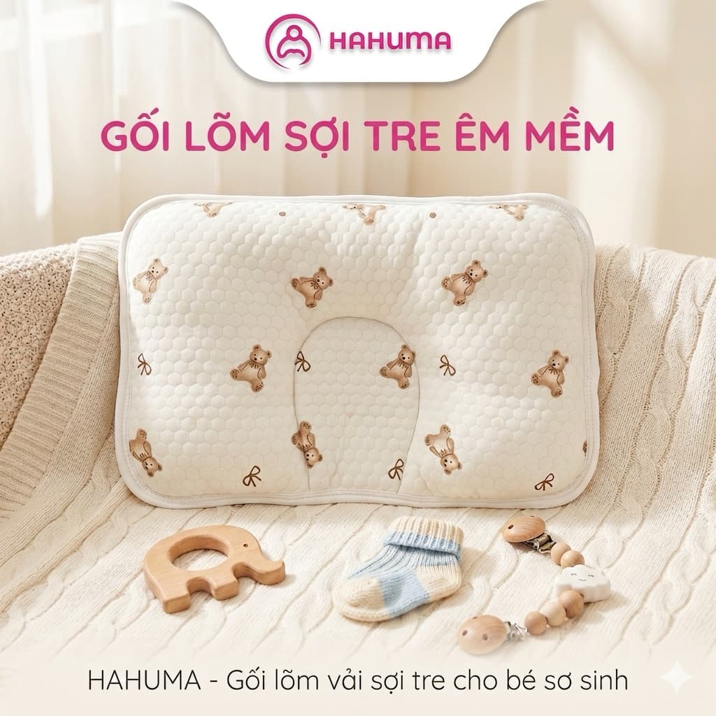 Gối Lõm bambo Cho Bé Sơ Vải Sợi Tre - Gối Chống Bẹp Đầu Cho Bé Ngủ Ngon