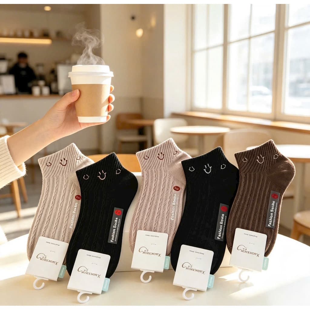 Tất Nữ Cổ Ngắn Chất cotton Mềm Mại Hoạ Tiết Mặt Cười A7 Siêu Xinh set 5/set 10 đôi