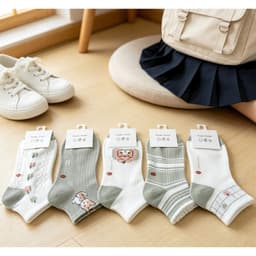 Set 10 Đôi Tất Nữ Cổ Ngắn Cotton Kẻ Tăm Viền Bèo Hoa Nơ Mềm Mại Co Giãn Thoáng Khí Phong Cách Hàn Quốc Freesize 35-40 1