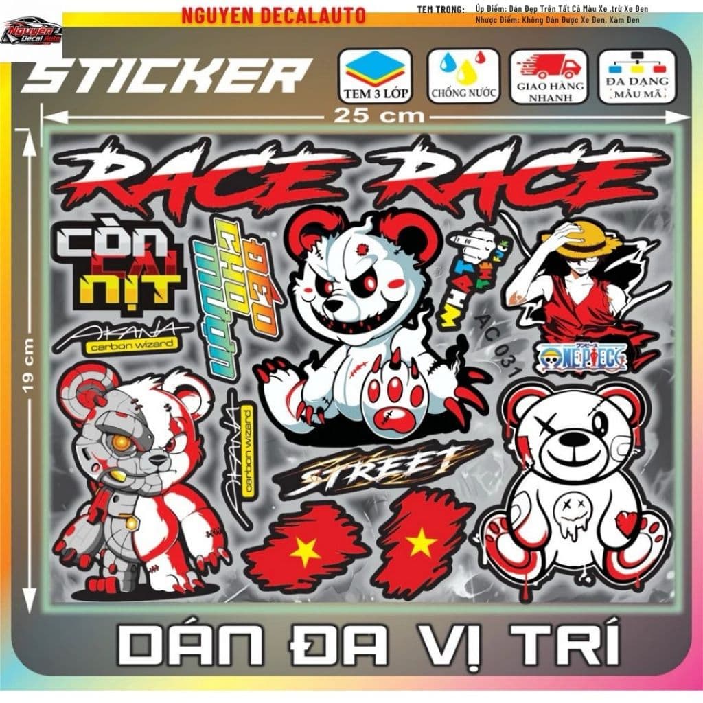 Combo Hình Dán, Sticker Decal Hót Trend Gồm Nhiều Set Hình Khác Nhau Dán Trang Trí Che Vết Xước Xe Máy,Điện,Tủ Lạnh,Lap.