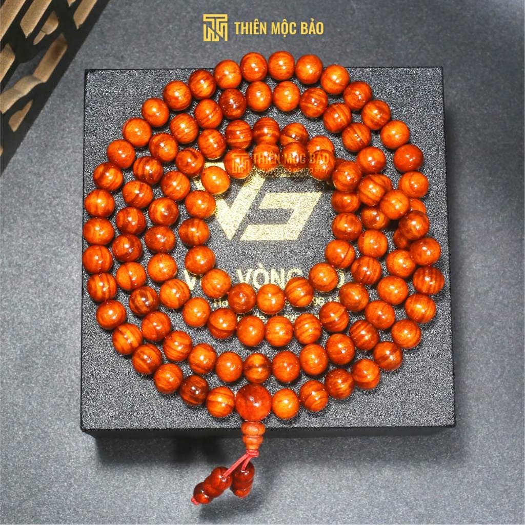 Vòng tay gỗ Huyết Long 108 hạt 6/8mm thấu quang đỏ rực, chuỗi tràng đeo tay nam nữ | Vua Vòng Gỗ