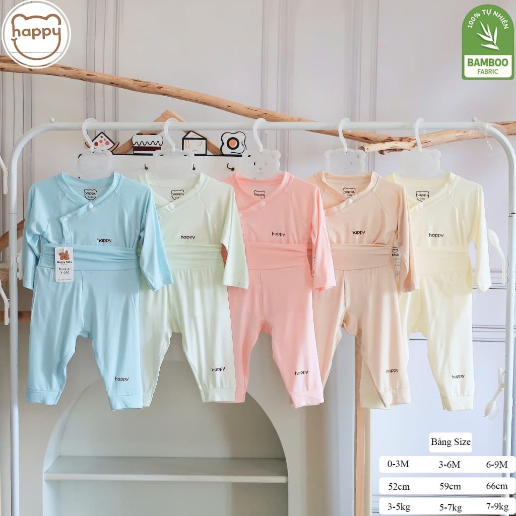 Combo 5 Bộ Quần Áo Sơ Sinh Cho Bé Trai Gái Dài Tay Happy Cạp Cao Petit Bamboo, Mềm Mịn Họa Tiết Xinh Xắn Size Từ 3-9Kg