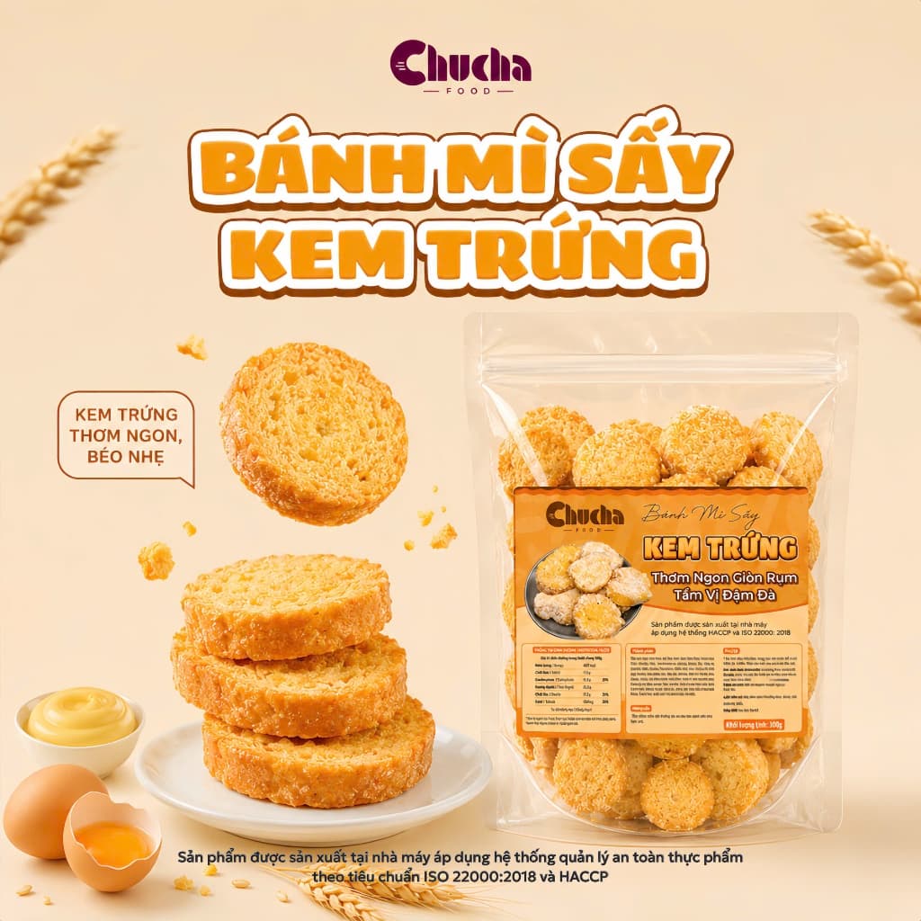 Bánh Mì Sấy Giòn 3 Vị Bơ Tỏi, Kem Trứng, Phô Mai, Gói 300G  – Ăn Vặt Denfood