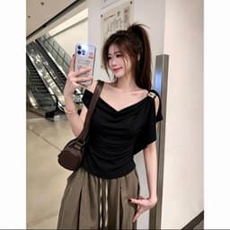 [DEAL MỞ BÁN] Áo Thun Nữ Trễ Vai- Lệch Vai- Cổ Đổ vạt lệch mặc nhiều kiểu phối khoen thời trang A62 9
