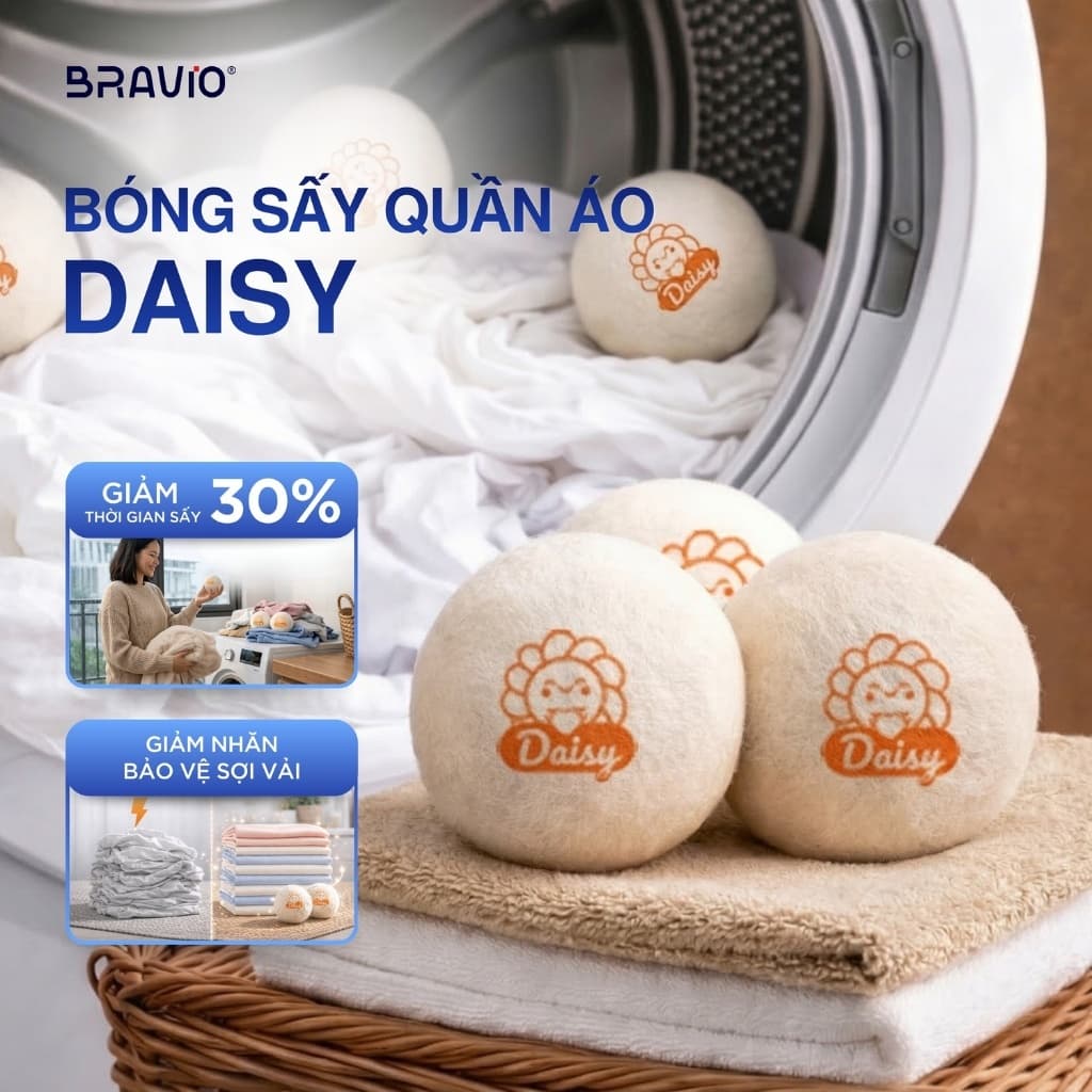 Bóng sấy quần áo len lông cừu Daisy banh sấy chống nhăn chống rối chống tĩnh điện tiết kiệm điện năng dùng cho máy sấy