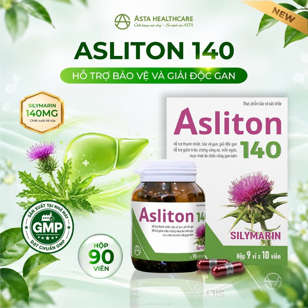 ASLITON 140 Hỗ Trợ Thanh Nhiệt, Bảo Vệ Gan, Giải Độc Gan, Giảm Vàng Da Mẩn Ngứa Chính Hãng Asta Healthcare
