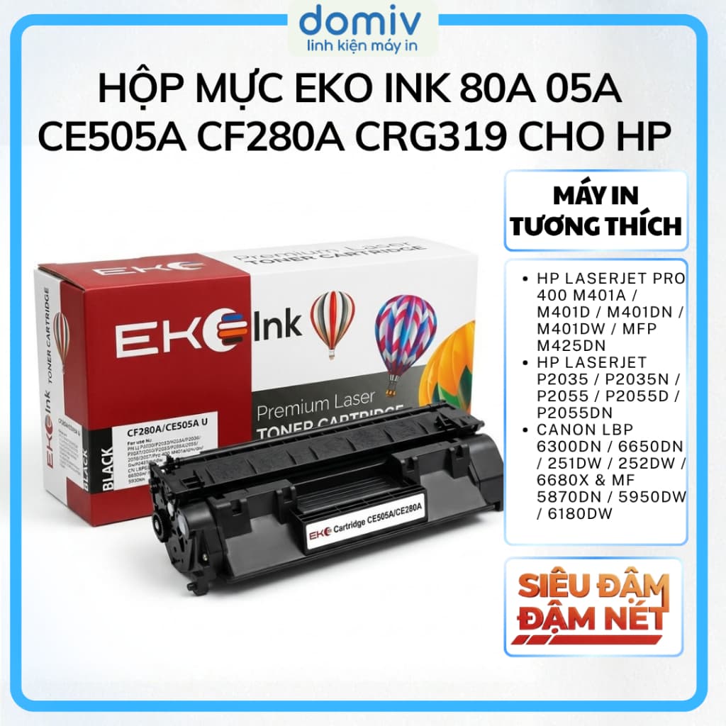 Hộp Mực Eko Ink 80A 05A CE505A CF280A CRG319 Cho HP M401 P2035 P2055 Canon 251 6300 5580 Có Lỗ Đổ Mực