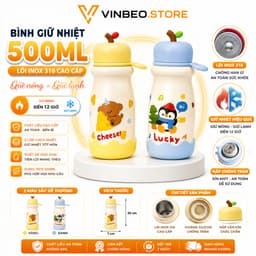 Bình giữ nhiệt hút chân không nắp hình trái táo dễ thương . Bình giữ nhiệt 500ml lõi inox 316 chống han gỉ LY001 1