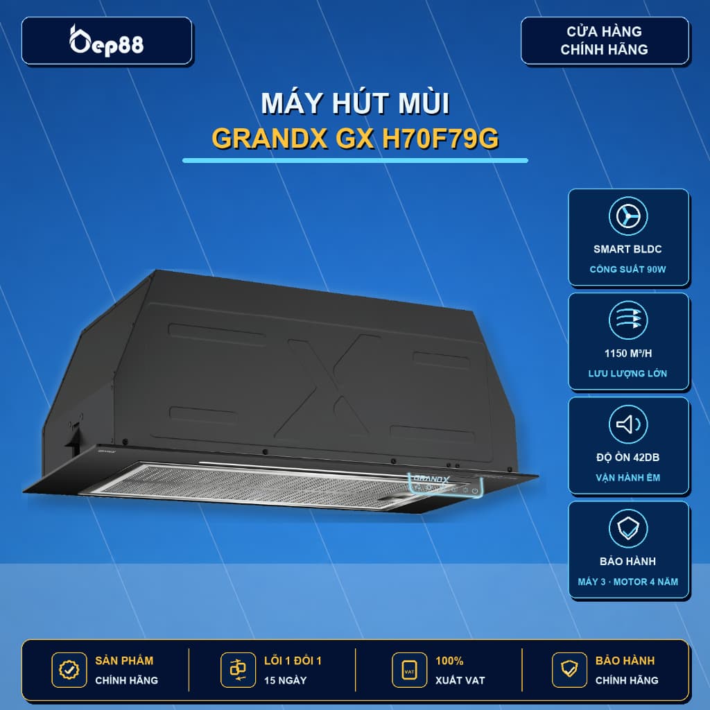 Máy Hút Mùi Âm Tủ GrandX GX H70F79G – Động Cơ Smart Inverter BLDC – Thiết Kế Hiện Đại, Bảo hành 3 năm, đổi mới 30 ngày