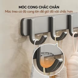 Móc Xám treo nhà tắm đa năng dán tường nhôm không gỉ, dán sau cửa chịu lực tới 30kg - Tặng kèm keo dán 9