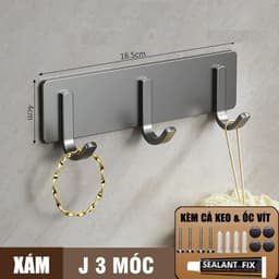 Móc Xám treo nhà tắm đa năng dán tường nhôm không gỉ, dán sau cửa chịu lực tới 30kg - Tặng kèm keo dán 5