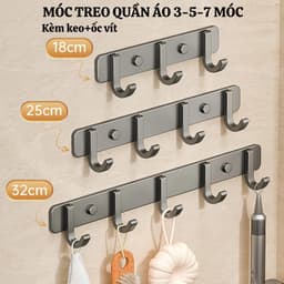 Móc Xám treo nhà tắm đa năng dán tường nhôm không gỉ, dán sau cửa chịu lực tới 30kg - Tặng kèm keo dán 1