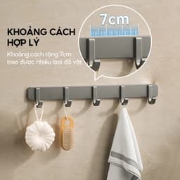 Móc Xám treo nhà tắm đa năng dán tường nhôm không gỉ, dán sau cửa chịu lực tới 30kg - Tặng kèm keo dán 8