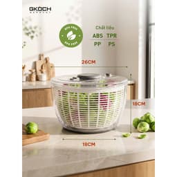Rổ Quay Rau Đa Năng GKÖCH Germany D989 6L Nắp Nhấn 1 Tay, Tô Trong Suốt, BPA-Free, Đế Chống Trượt 4