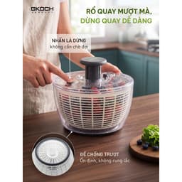 Rổ Quay Rau Đa Năng GKÖCH Germany D989 6L Nắp Nhấn 1 Tay, Tô Trong Suốt, BPA-Free, Đế Chống Trượt 1