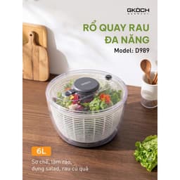 Rổ Quay Rau Đa Năng GKÖCH Germany D989 6L Nắp Nhấn 1 Tay, Tô Trong Suốt, BPA-Free, Đế Chống Trượt 5