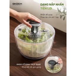 Rổ Quay Rau Đa Năng GKÖCH Germany D989 6L Nắp Nhấn 1 Tay, Tô Trong Suốt, BPA-Free, Đế Chống Trượt 3