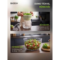 Rổ Quay Rau Đa Năng GKÖCH Germany D989 6L Nắp Nhấn 1 Tay, Tô Trong Suốt, BPA-Free, Đế Chống Trượt 2