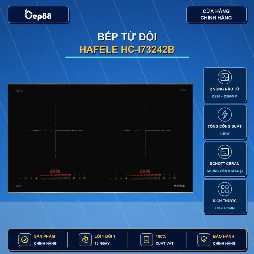 Bếp Từ Âm Đôi Hafele HC-I73242B 536.61.857 – 2 Vùng Nấu, Cảm Ứng Nhạy