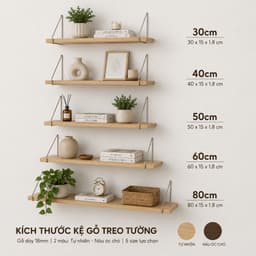 Kệ Gỗ Treo Tường Không Cần Khoan Nhiều Size – Thanh Ngang Gỗ Trang Trí Đa Năng Kèm Bộ Phụ Kiện 3