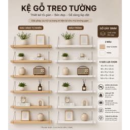 Kệ Gỗ Treo Tường Không Cần Khoan Nhiều Size – Thanh Ngang Gỗ Trang Trí Đa Năng Kèm Bộ Phụ Kiện 1