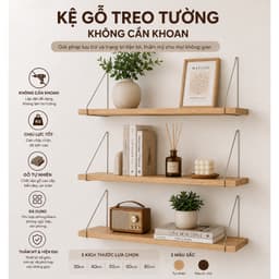 Kệ Gỗ Treo Tường Không Cần Khoan Nhiều Size – Thanh Ngang Gỗ Trang Trí Đa Năng Kèm Bộ Phụ Kiện 2