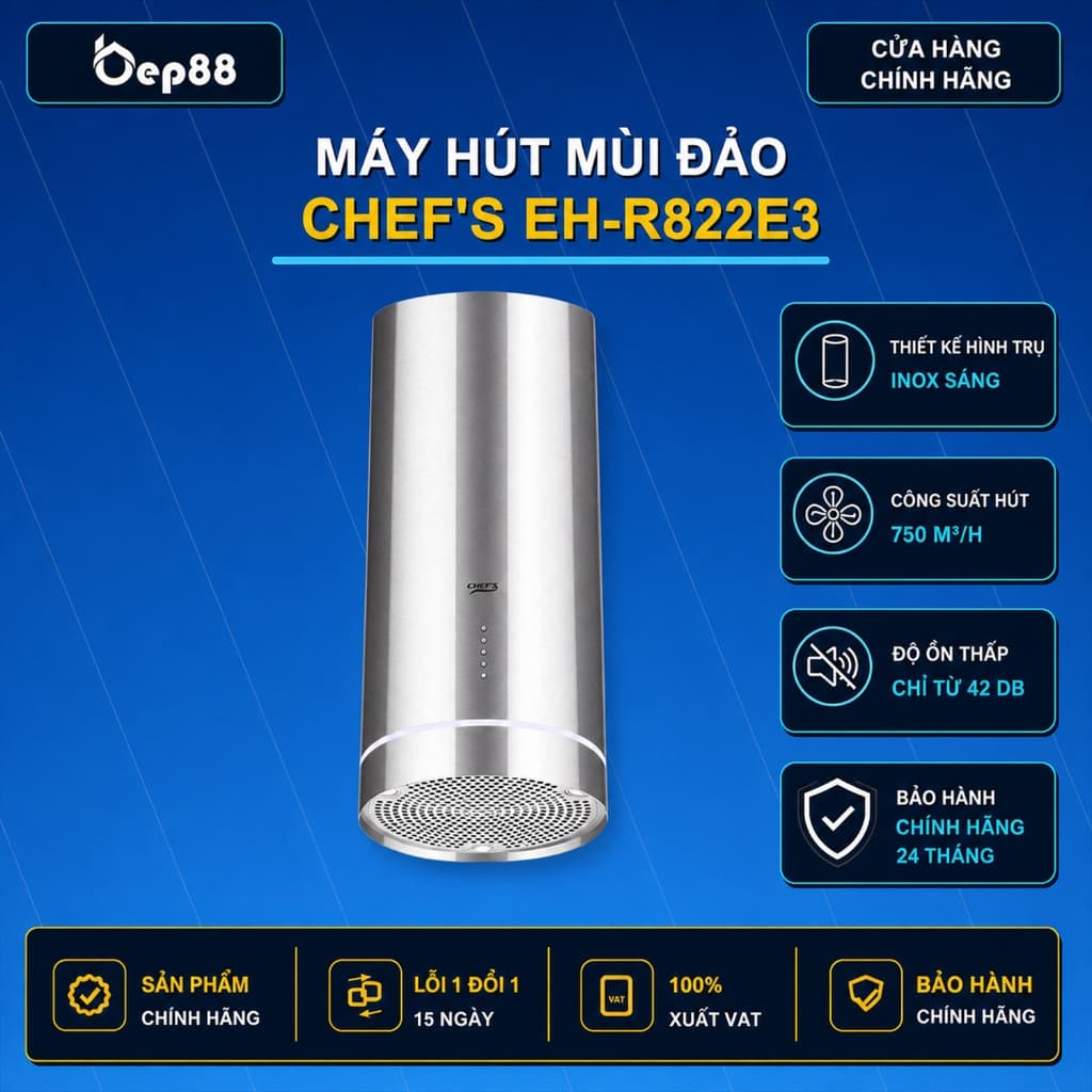 Máy Hút Mùi Đảo CHEF’S EH-R822E3 – Thân Máy Thép Sơn Tĩnh Điện – Điều Khiển Công Tắc - SMC