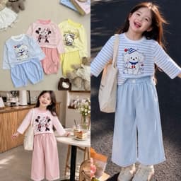 Q9: Set áo dài tay hoạ tiết hoạt hình kèm quần gió cho bé yêu diện thu đông, đi chơi, đi học 1
